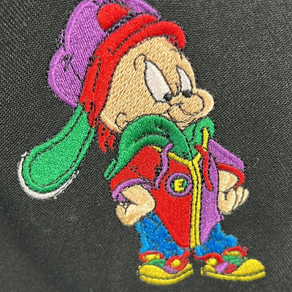 Vintage Warner Bros Looney Tunes Elmer Fudd Vest Black Embroidered Y2K - Picture 4 of 8